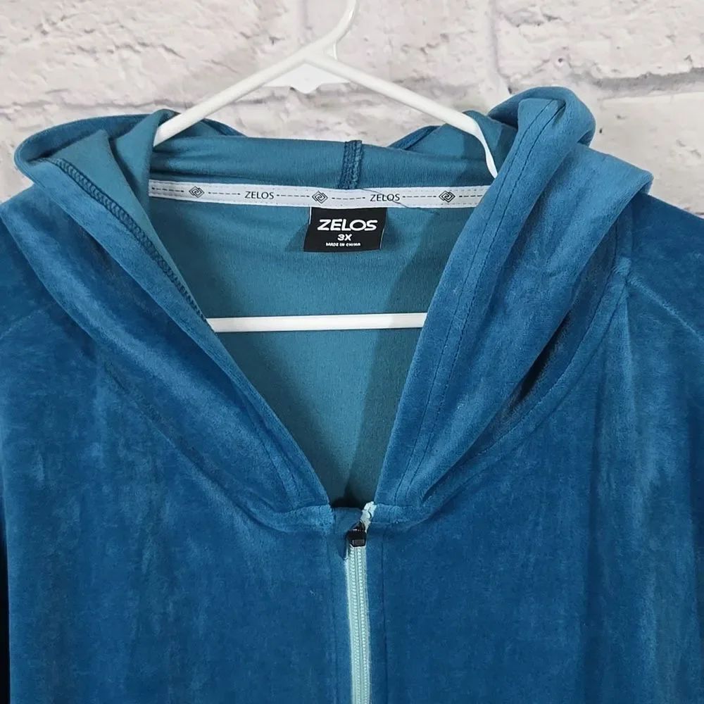 Zelos 3X Velour Zip Hoodie Teal Plush Velvet Lounge Jacket Cozy Plus Size 24W - Picture 3 of 12
